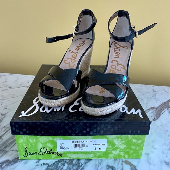 Sam Edelman Black “Brenda@ Wedge Sandals size 9 - Picture 1 of 5